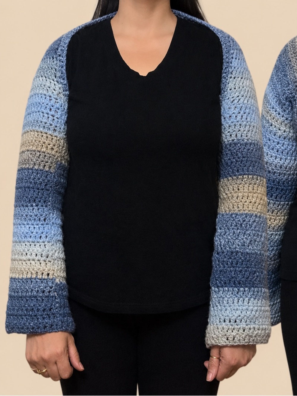 Blue Ombre Crocheted Shrug Sweater - Women